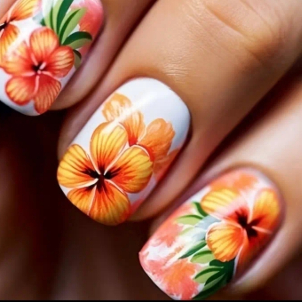 🔥3/$21 Tropical Floral design Press on nails